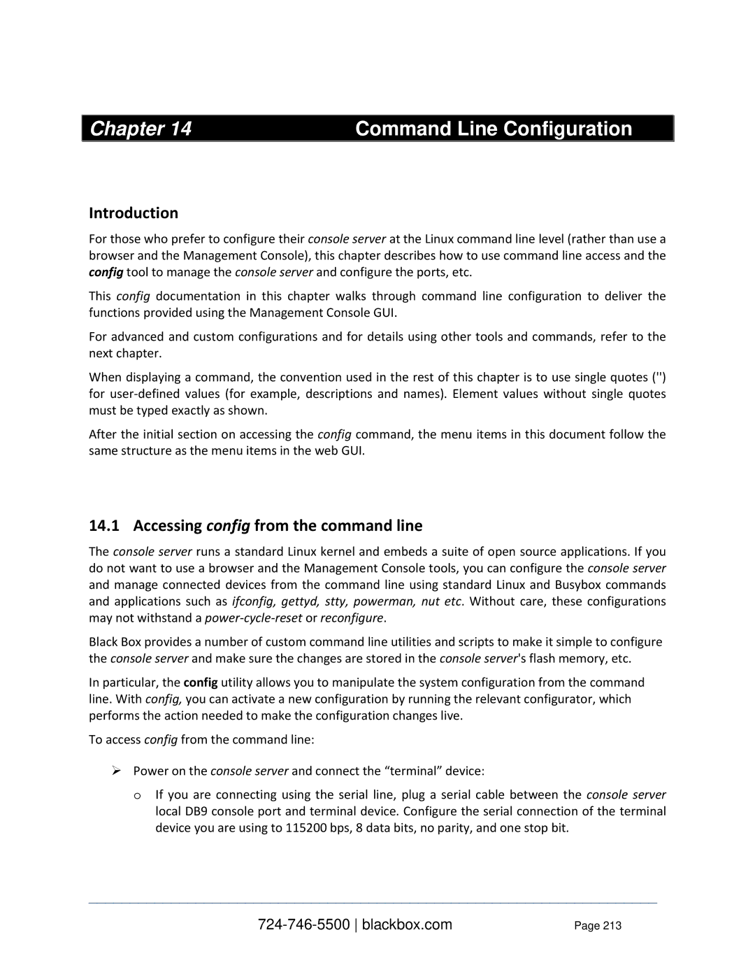 Black Box LES1208A-R2, LES1332A, LES1408A Chapter Command Line Configuration, Accessing config from the command line 