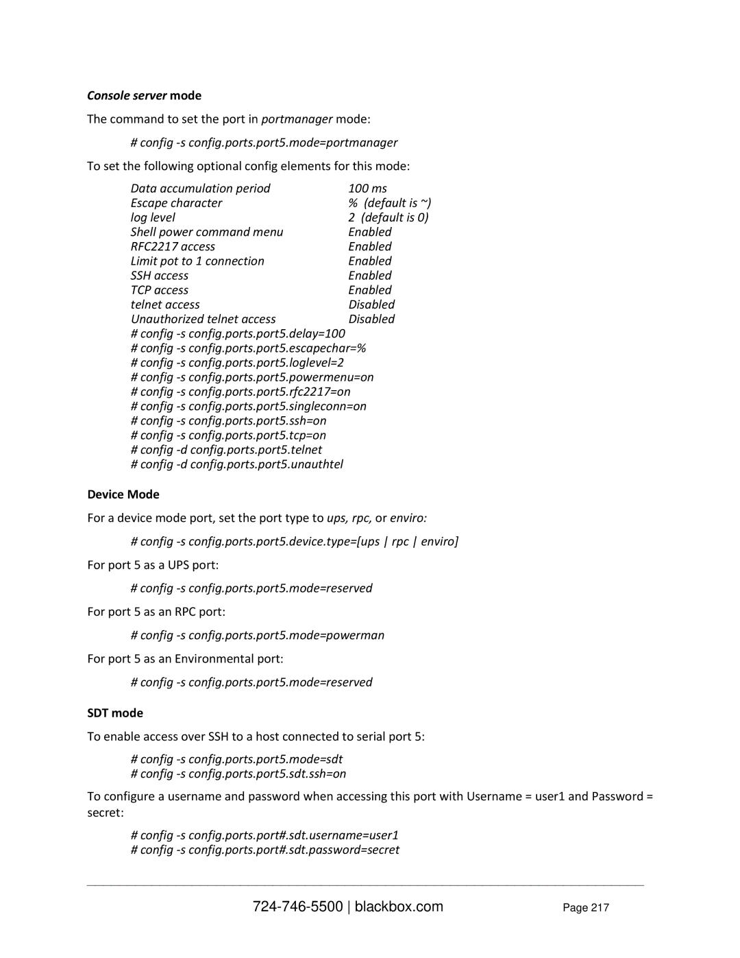 Black Box LES1116A, LES1332A, LES1408A, LES144BA, LES1416A, LES1348A, LES1432A, LES1316A Console server mode, Device Mode 