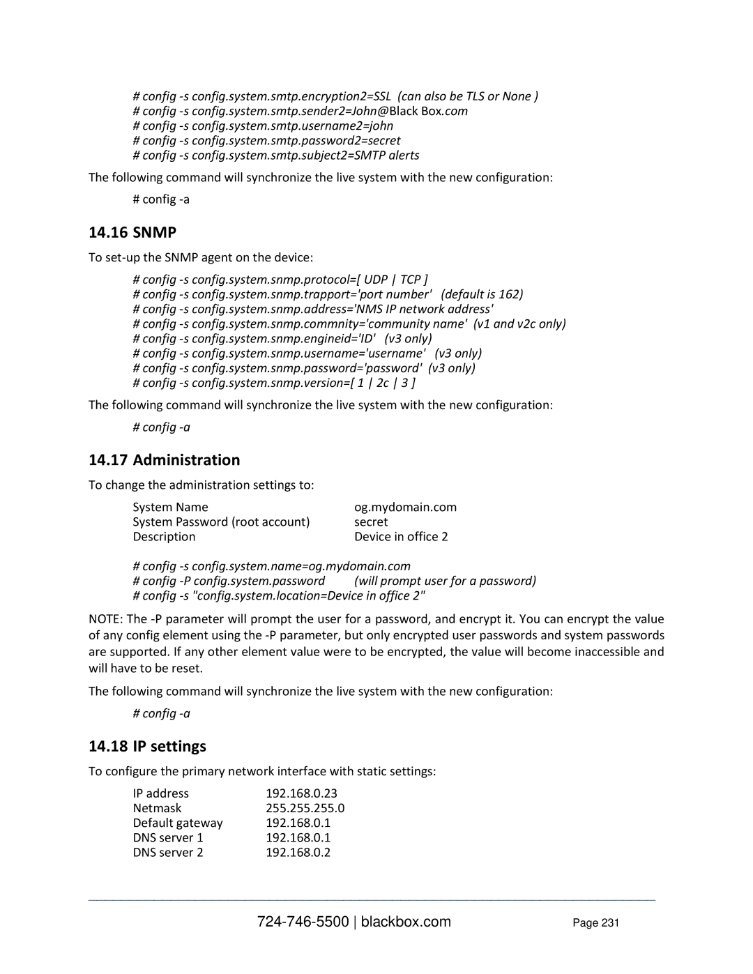 Black Box LES110BA, LES1332A, LES1408A, LES144BA, LES1416A, LES1348A, LES1432A, LES1316A Snmp, Administration, IP settings 