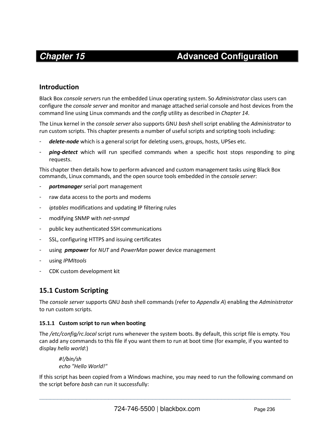 Black Box LES1216A-R2 Chapter Advanced Configuration, Custom Scripting, Using IPMItools, Custom script to run when booting 