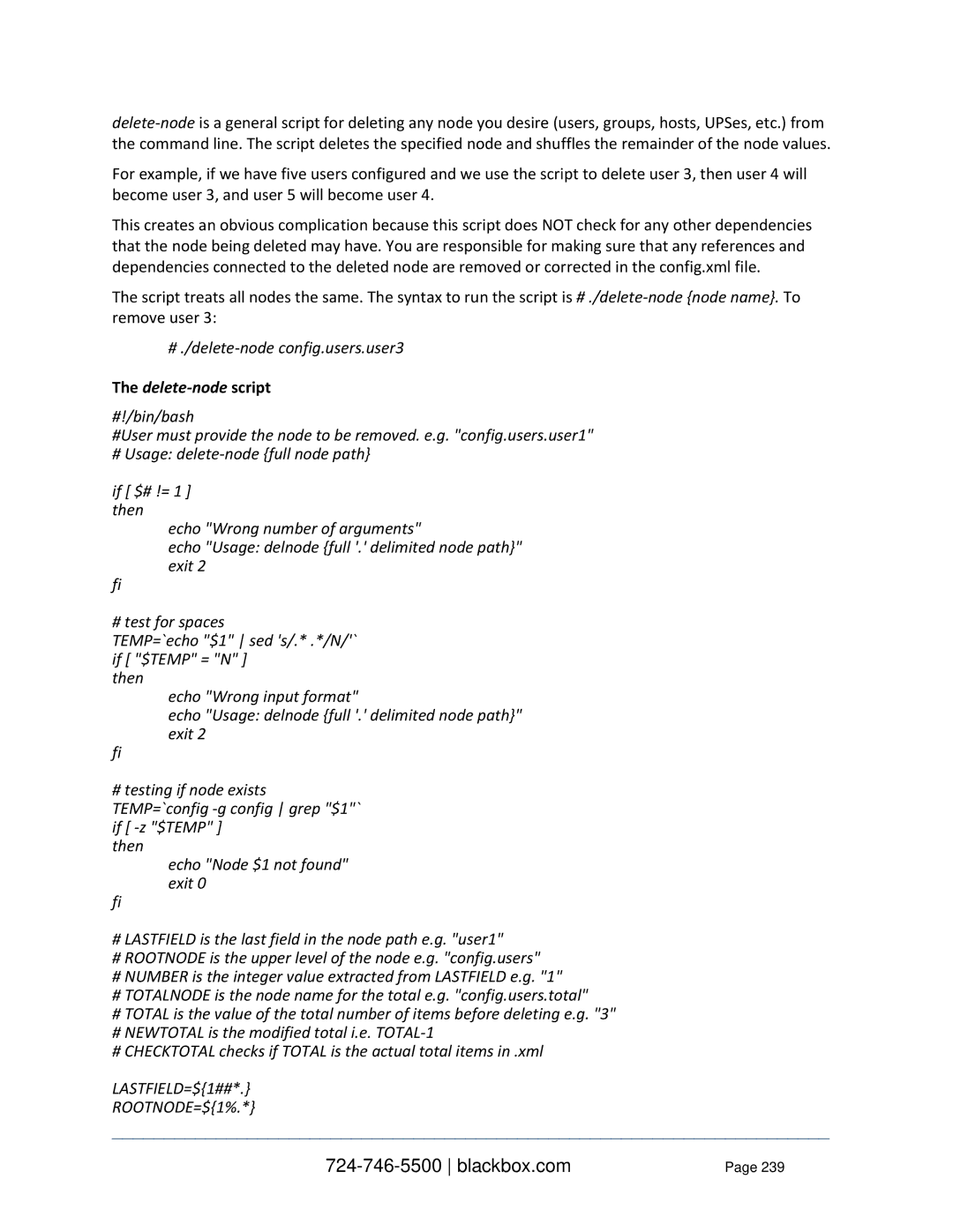 Black Box LES1408A, LES1332A, LES144BA, LES1416A, LES1348A, LES1432A # ./delete-node config.users.user3, Delete-node script 