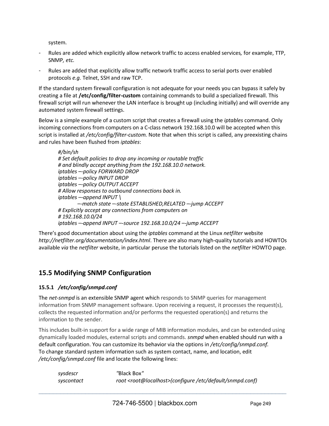 Black Box LES114BA, LES1332A Modifying Snmp Configuration, 15.5.1 /etc/config/snmpd.conf, Sysdescr Black Box Syscontact 