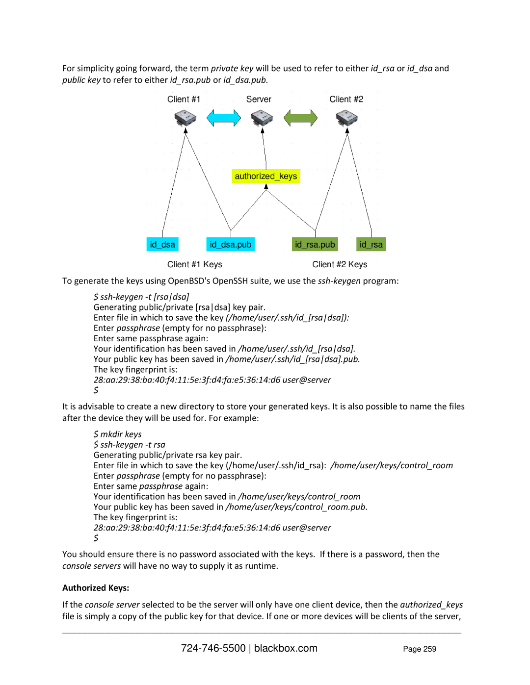 Black Box LES1348A, LES1332A, LES1408A, LES144BA Public key to refer to either idrsa.pub or iddsa.pub, Authorized Keys 