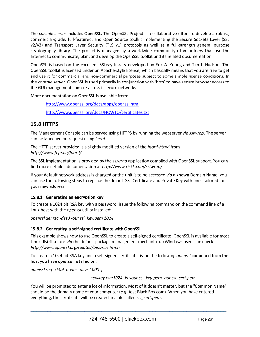 Black Box LES1316A, LES1332A, LES1408A, LES144BA Https, Generating an encryption key, Openssl genrsa -des3 -out sslkey.pem 