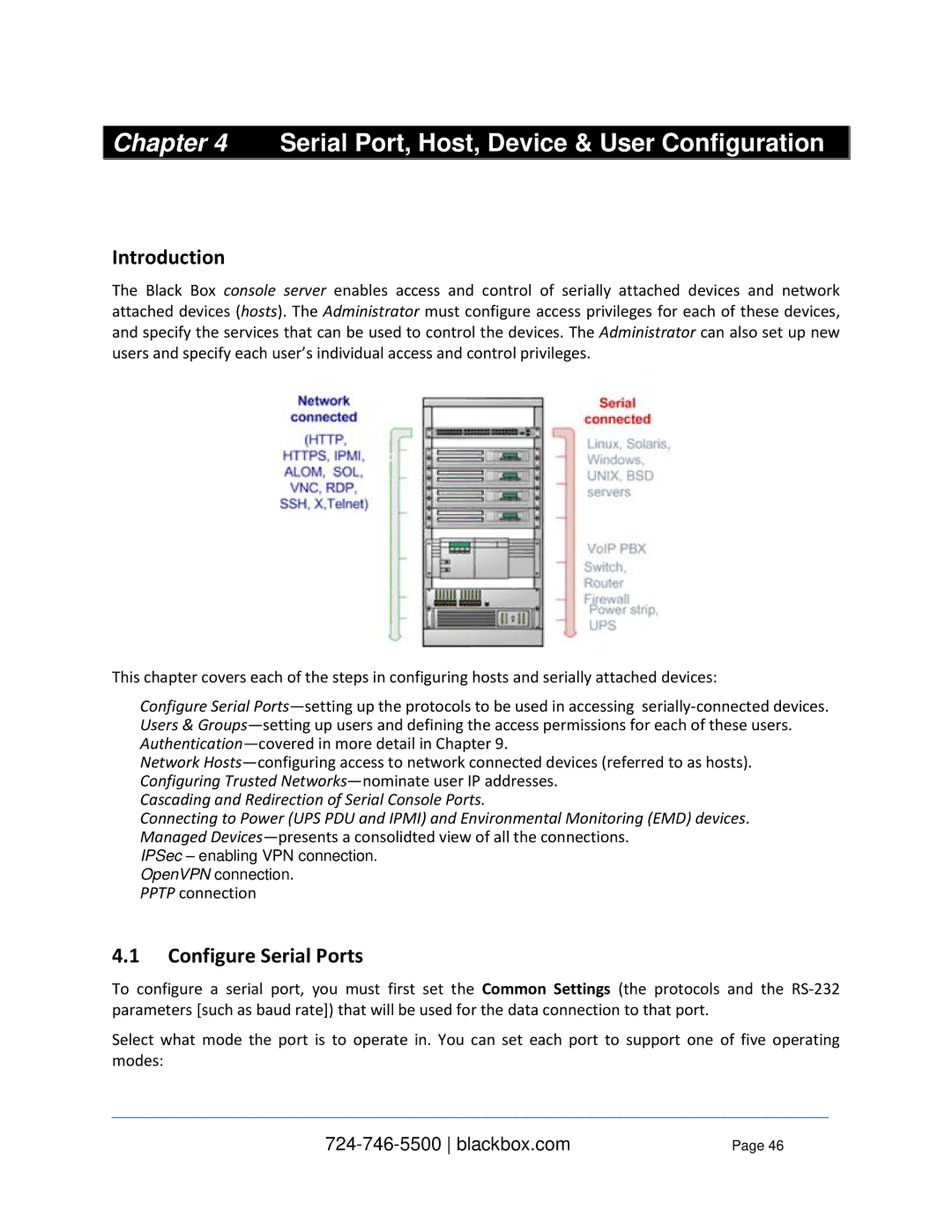 Black Box LES1248A-R2, LES1332A, LES1408A, LES144BA Serial Port, Host, Device & User Configuration, Configure Serial Ports 