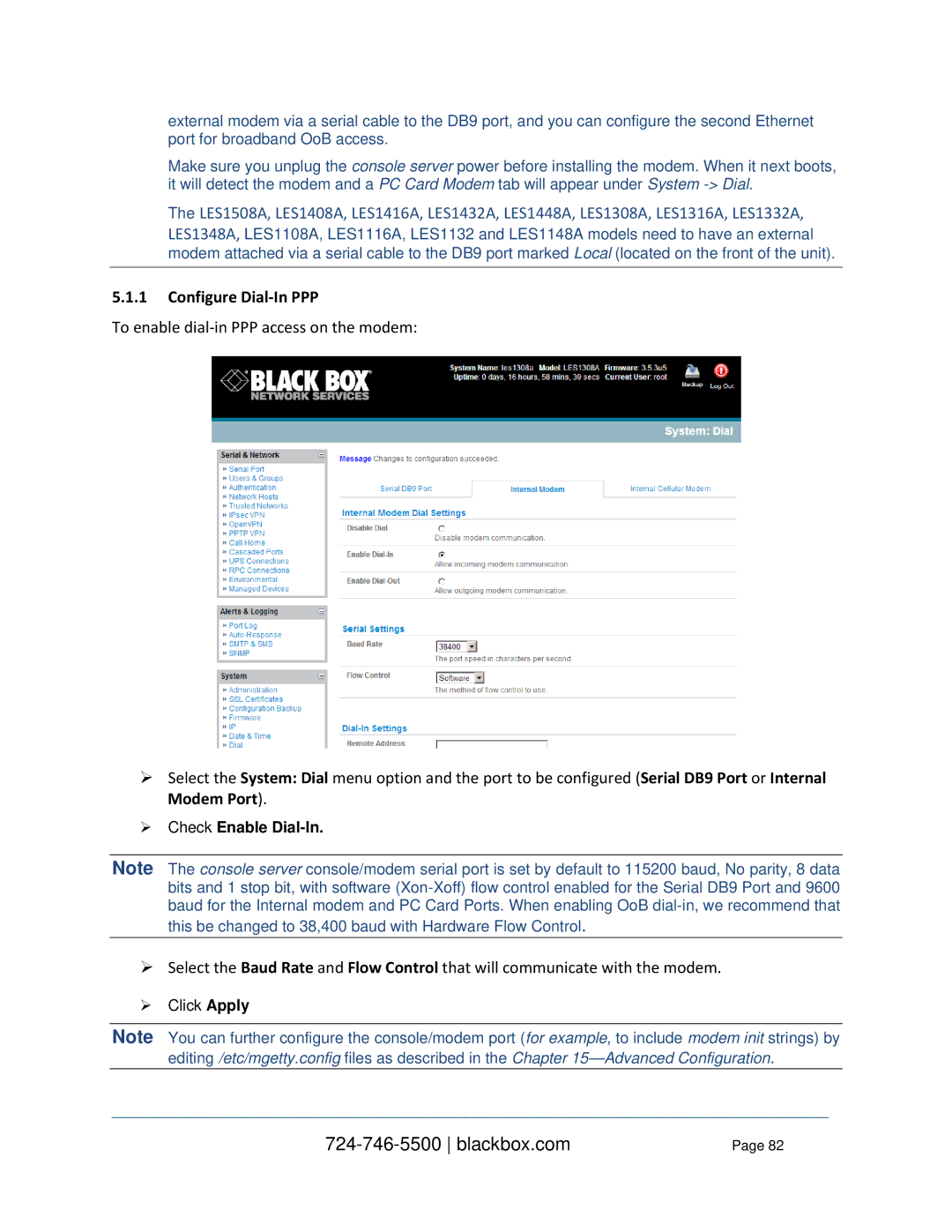 Black Box LES1132A, LES1332A, LES1408A, LES144BA, LES1416A, LES1348A, LES1432A Configure Dial-In PPP,  Check Enable Dial-In 