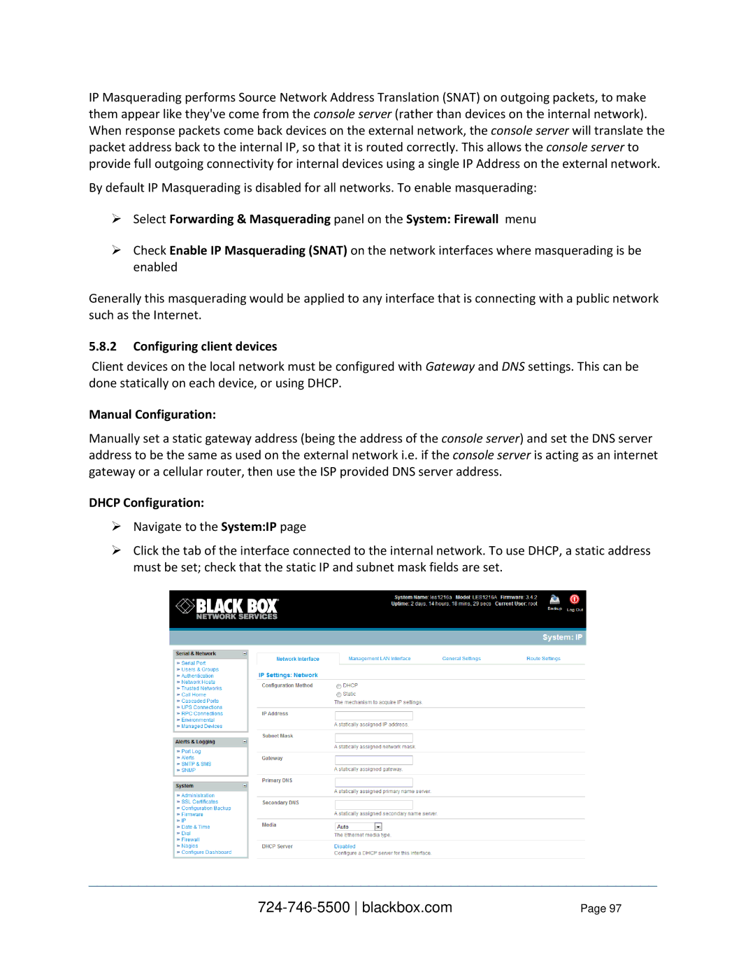 Black Box LES1248A-R2, LES1332A, LES1408A, LES144BA Configuring client devices, Manual Configuration, Dhcp Configuration 