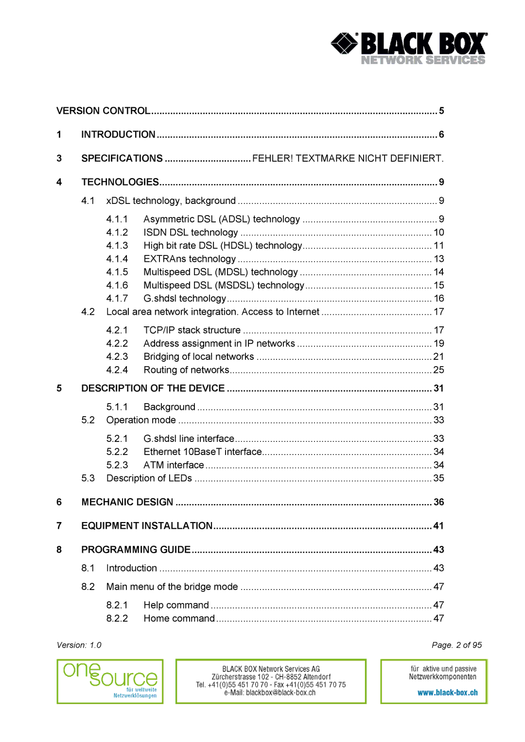 Black Box Version 1.0 user manual Specifications 