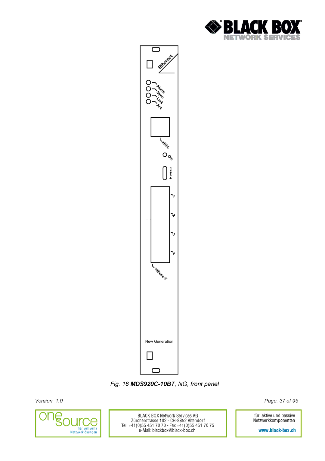 Black Box Version 1.0 user manual MDS920C-10BT, NG, front panel 