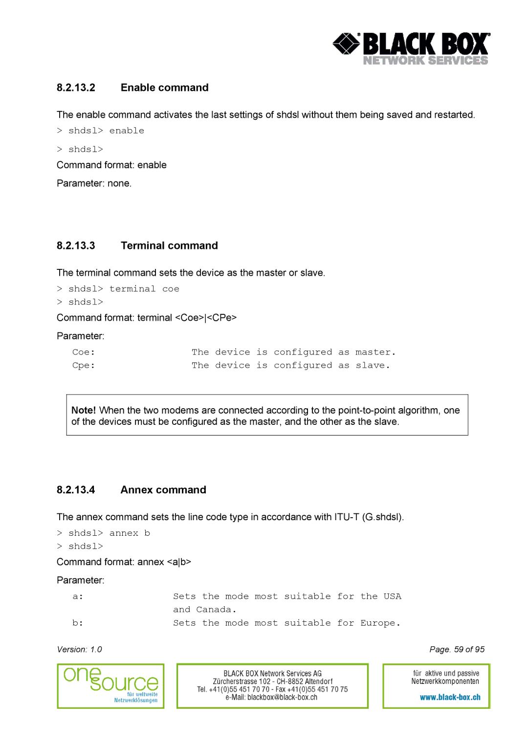 Black Box Version 1.0 user manual Enable command, Terminal command, Annex command 