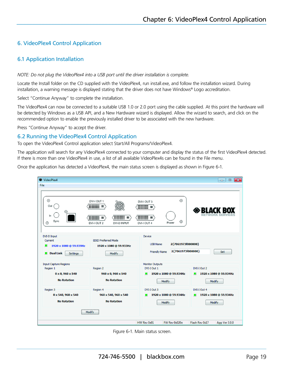 Black Box VideoPlex4 Video Wall Controller, VSC-VPLEX4 manual Running the VideoPlex4 Control Application, Page 