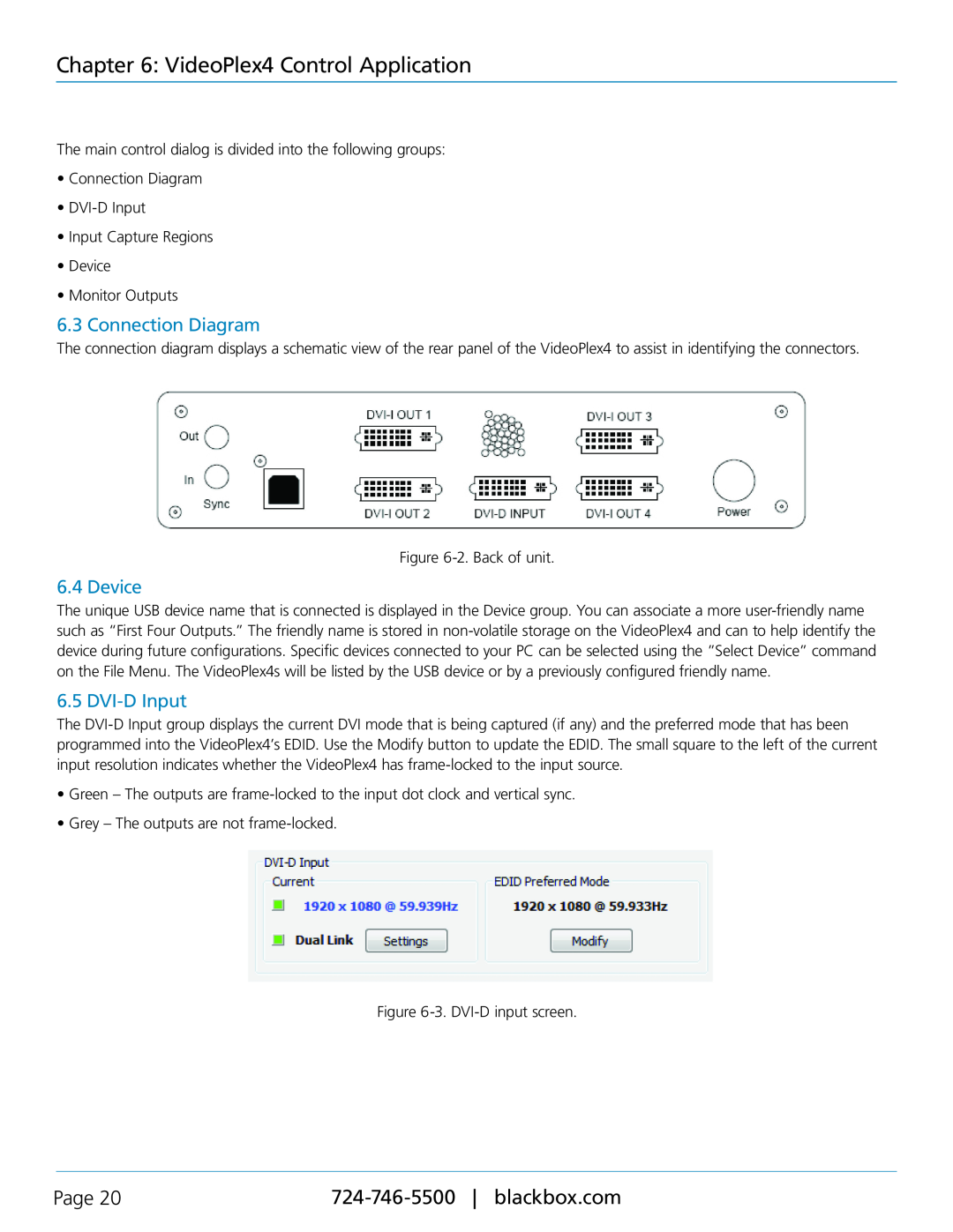 Black Box VSC-VPLEX4 manual Connection Diagram, Device, DVI-DInput, VideoPlex4 Control Application, Page 