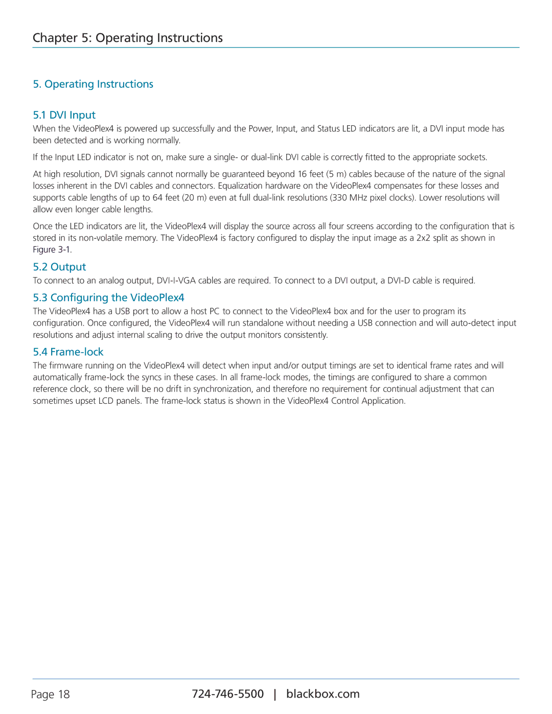 Black Box VSC-VPLEX4 manual Operating Instructions DVI Input, Output, Configuring the VideoPlex4, Frame-lock 