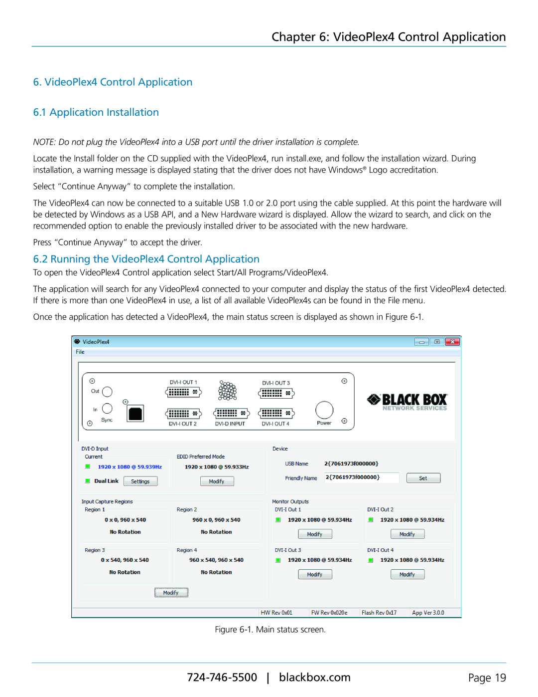 Black Box VideoPlex4 Video Wall Controller, VSC-VPLEX4 manual Running the VideoPlex4 Control Application 