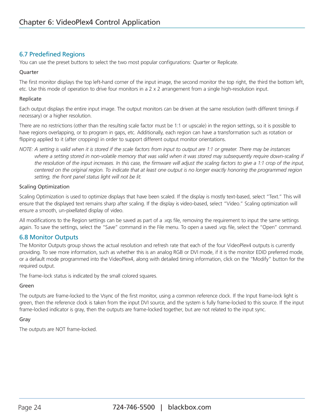 Black Box VSC-VPLEX4, VideoPlex4 Video Wall Controller manual Predefined Regions, Monitor Outputs 