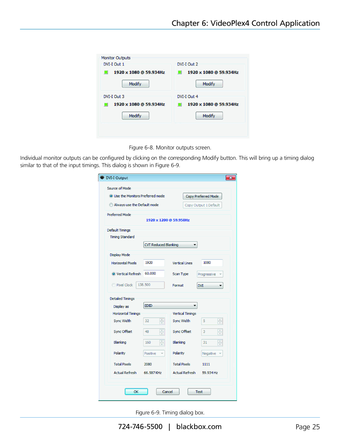 Black Box VideoPlex4 Video Wall Controller, VSC-VPLEX4 manual Timing dialog box 