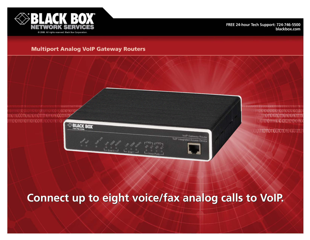 Black Box VOE231A manual Connect up to eight voice/fax analog calls to VoIP 