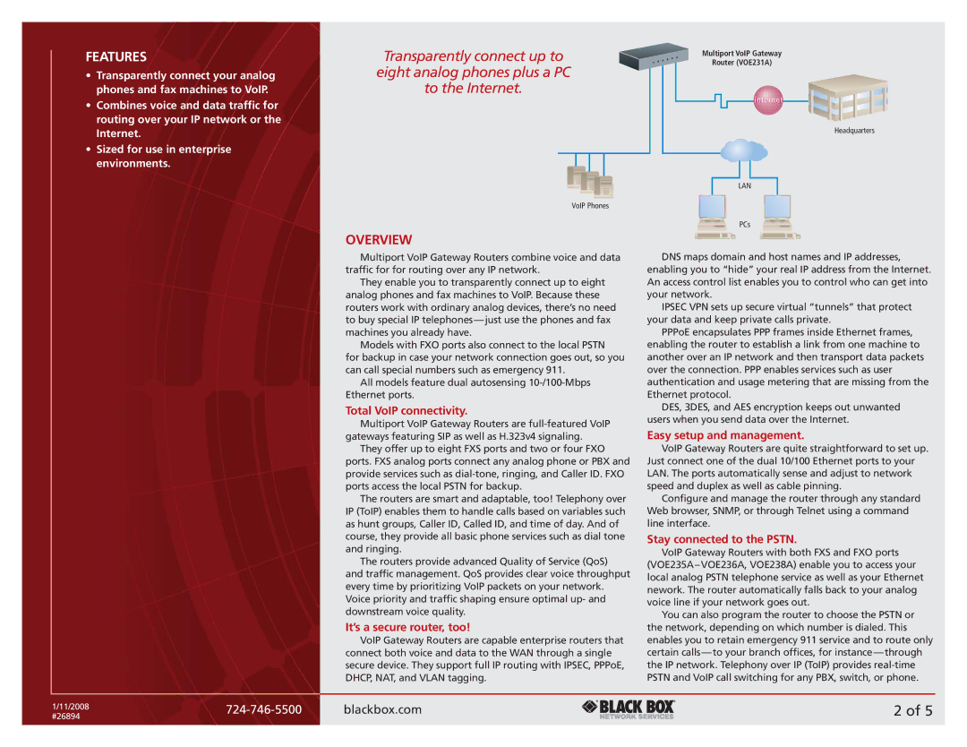 Black Box VOE231A manual Overview, Total VoIP connectivity, It’s a secure router, too, Easy setup and management 