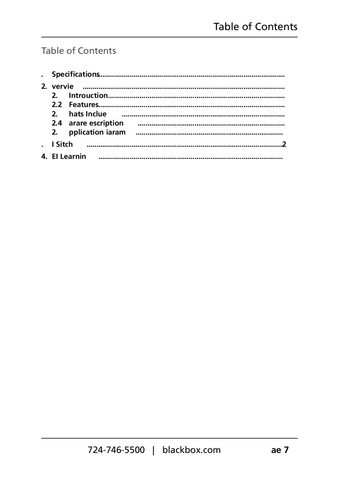 Black Box HDMI to 3G/HD/SD-SDI Converter, VSC-HDMI-SDI manual Table of Contents 