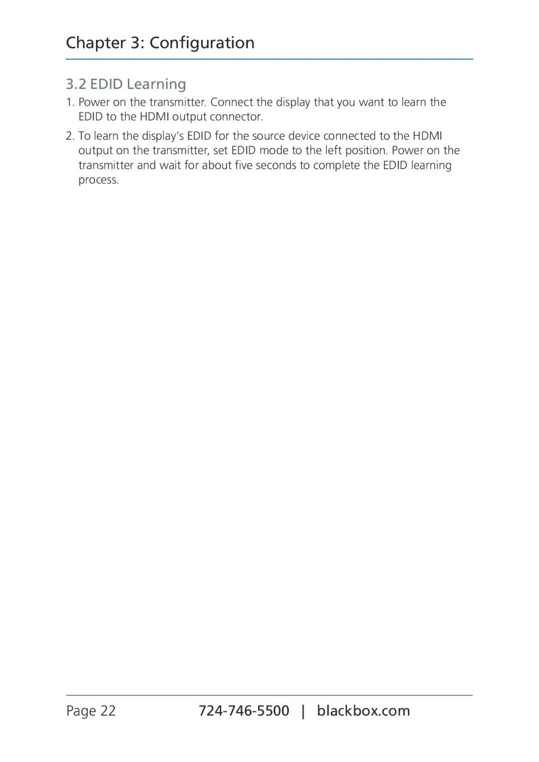 Black Box VSPX-HDMI1X4-TX, VSPX-HDMI-CSRX, VSPX-HDMI-RX, MediaCento HX Transmitter and Receivers manual Edid Learning 