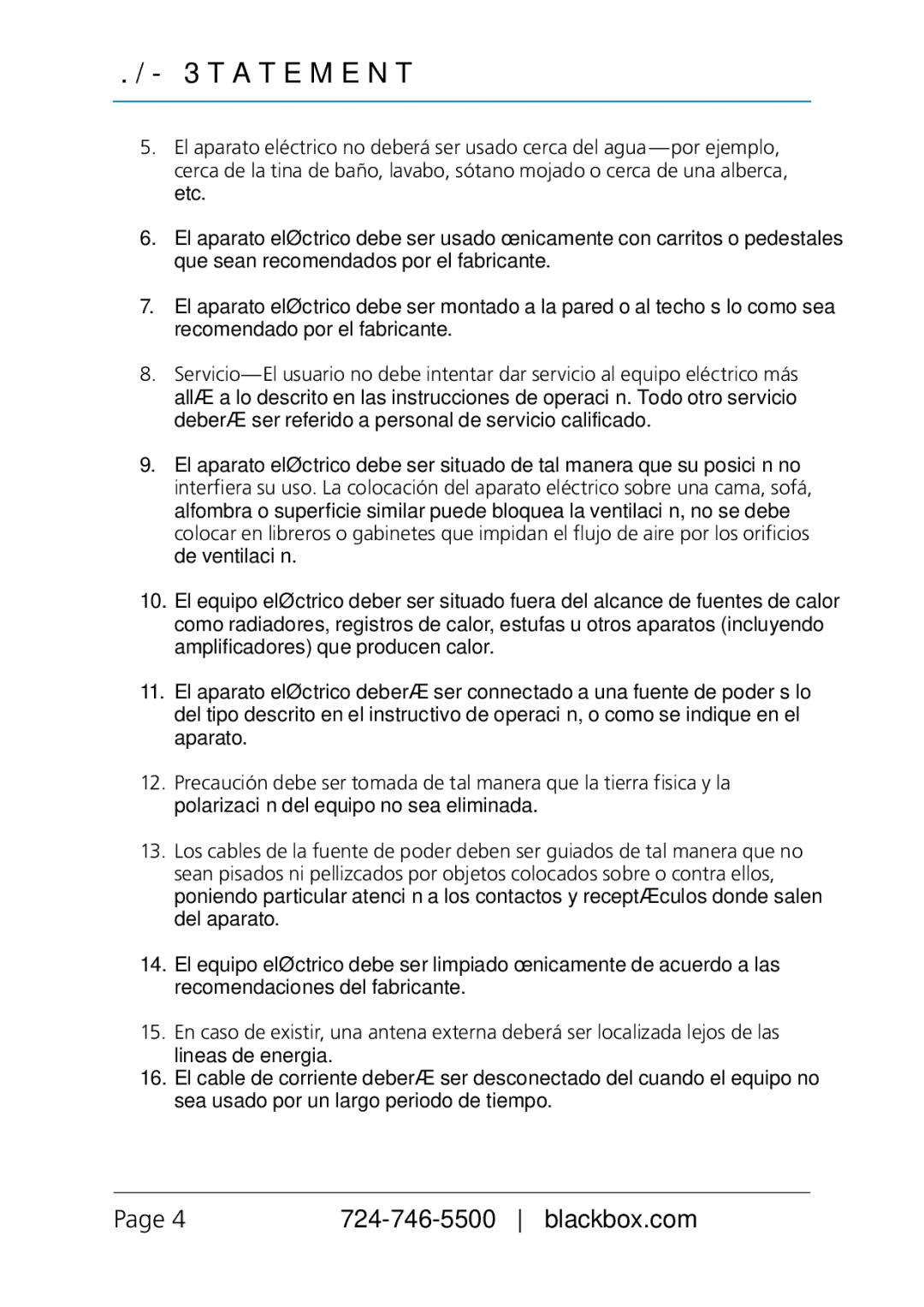 Black Box VSPX-HDMI-CSRX, VSPX-HDMI-RX, VSPX-HDMI1X4-TX, MediaCento HX Transmitter and Receivers manual NOM Statement 