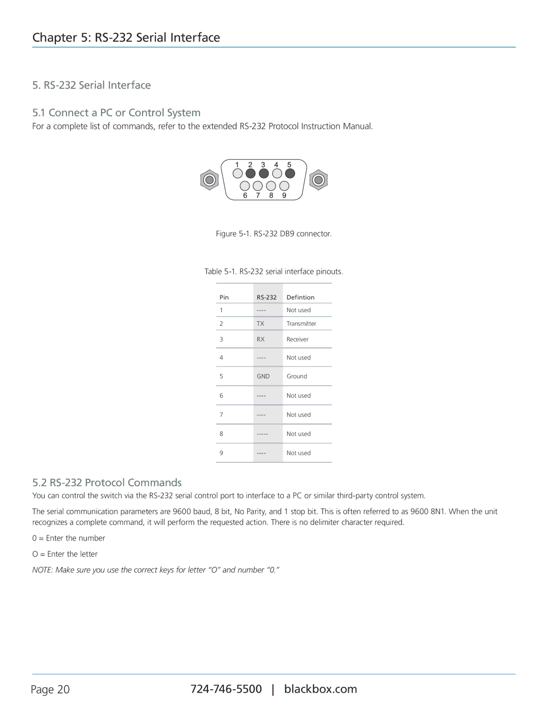 Black Box VSW-HDMI4X4-B manual RS-232 Serial Interface Connect a PC or Control System, RS-232 Protocol Commands 