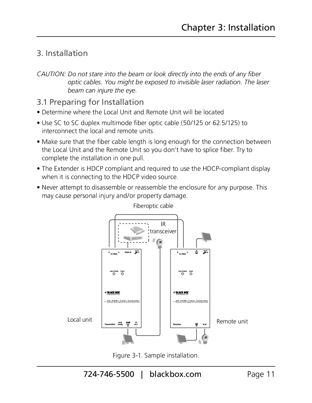 Black Box 3D HDMI Fiber Extender, VX-HDMI-FO manual Installation Preparing for Installation 