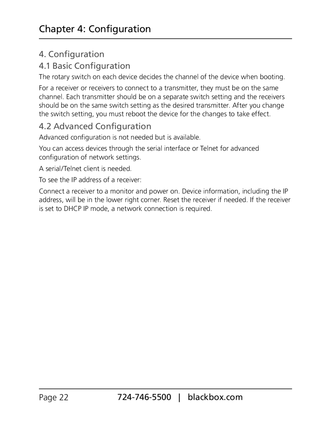 Black Box VX-HDMI-POE-MRX, VX-HDMI-POE-MTX, VX-HDMI-POE-VRX Configuration Basic Configuration, Advanced Configuration 