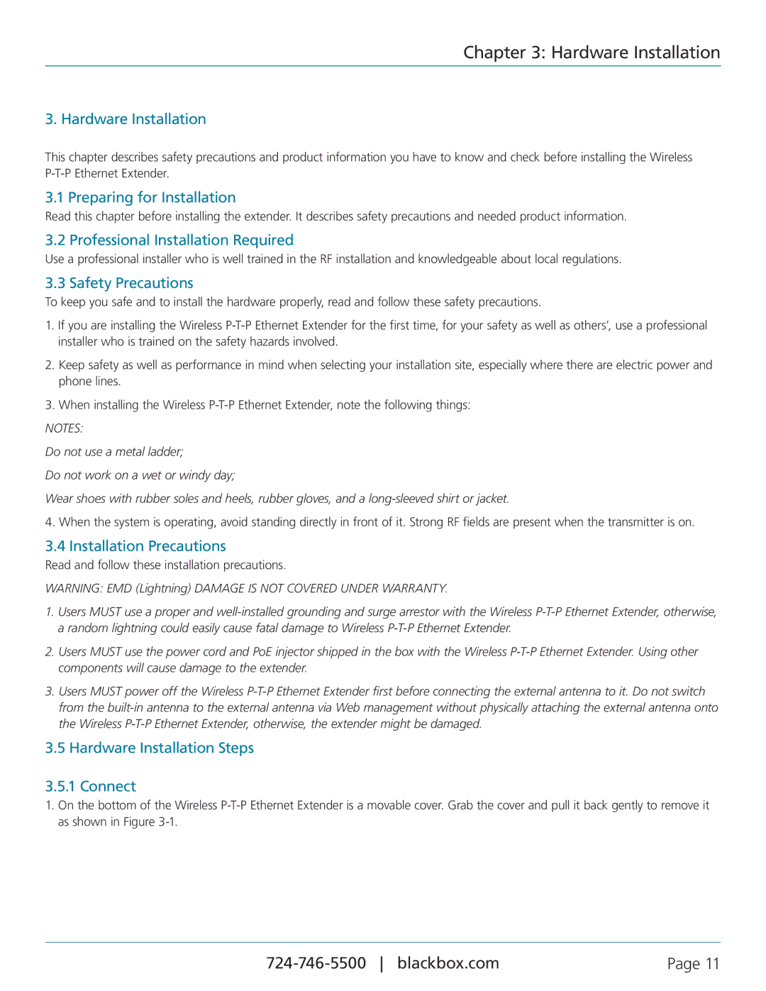 Black Box LWE100A-W1, LWE100AE-KIT, LWE100A-KIT-W1, LWE100A-KIT-W2, LWE100A-W2 user manual Hardware Installation 