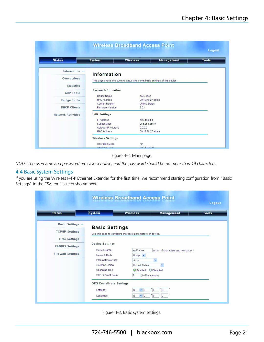 Black Box LWE100A-W1, LWE100AE-KIT, LWE100A-KIT-W1, LWE100A-KIT-W2, LWE100A-W2 user manual Basic System Settings, Main 