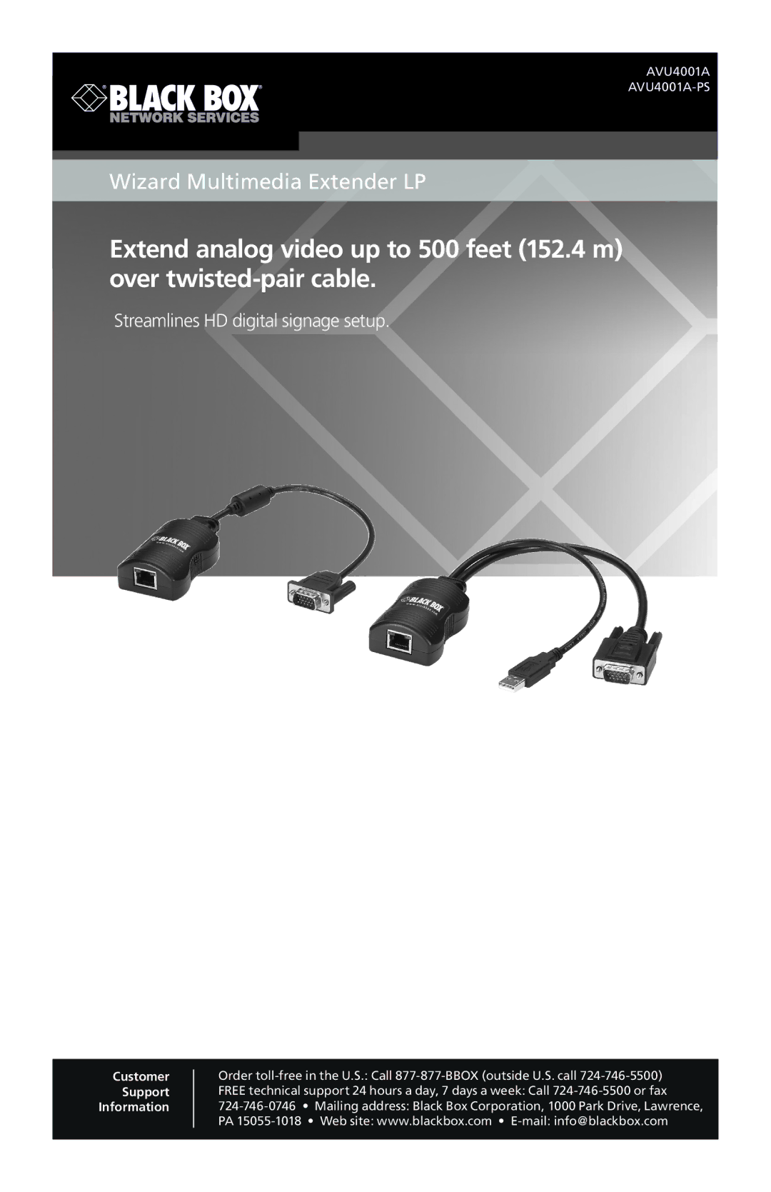 Black Box AVU4001A, AVU4001-PS, wizard multimedia extender LP manual Wizard Multimedia Extender LP 