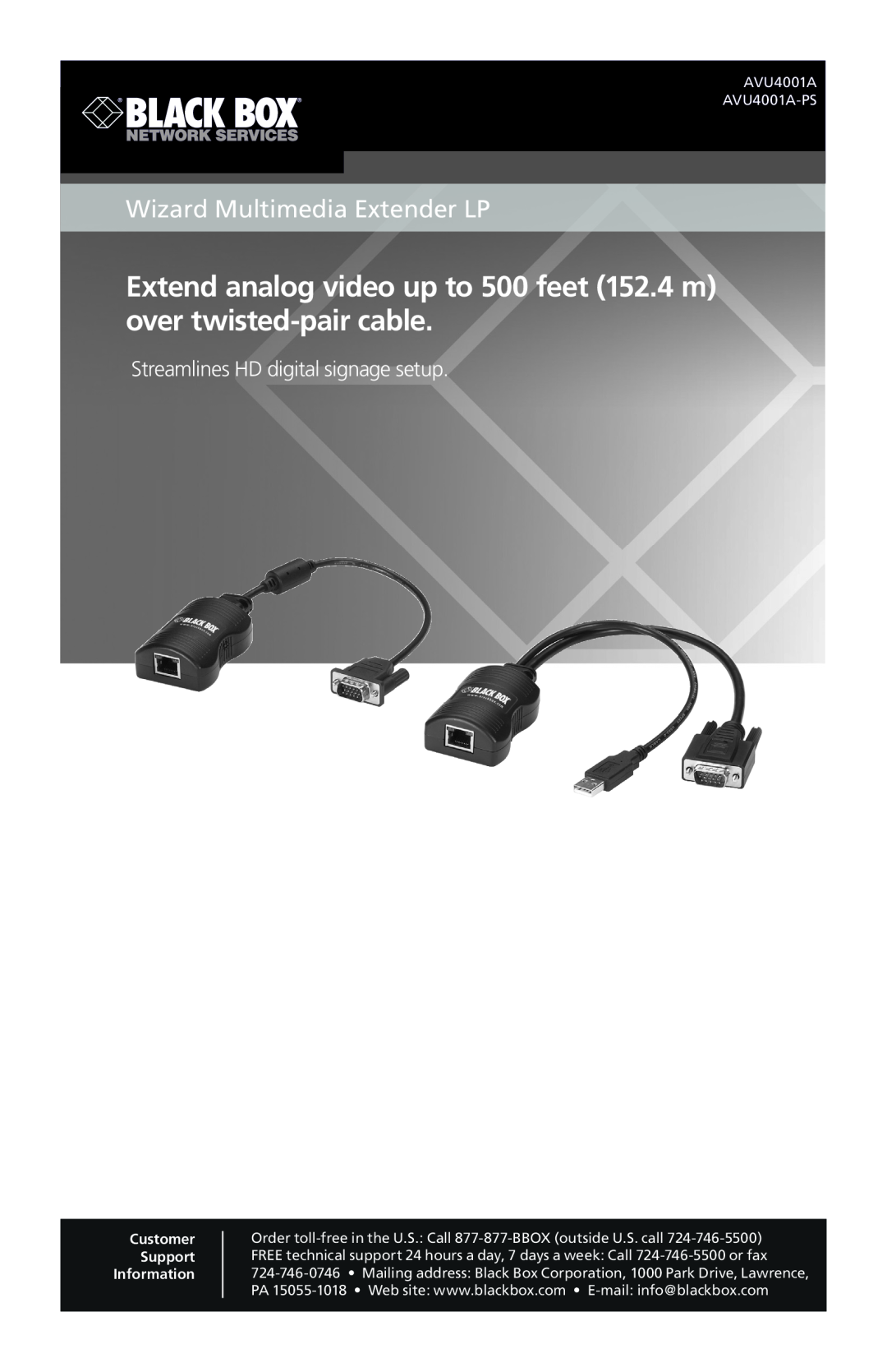 Black Box AVU4001A, AVU4001-PS manual Wizard Multimedia Extender LP, Streamlines HD digital signage setup 