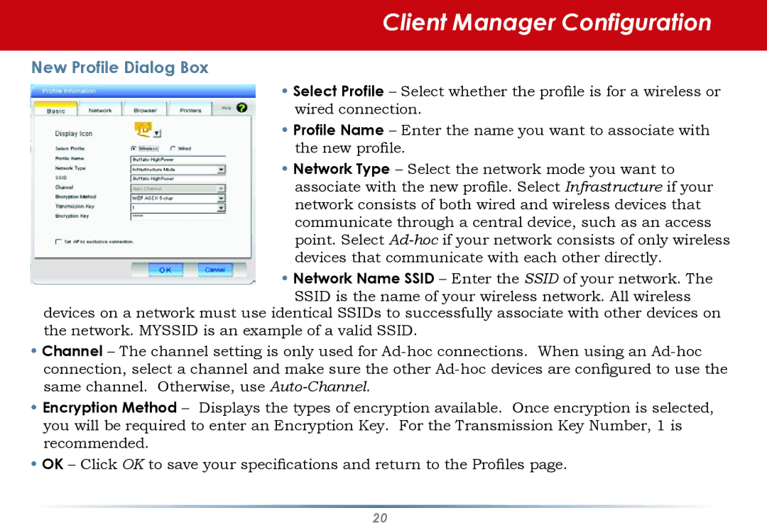 Black Box WLI-CB-G54HP user manual New Profile Dialog Box 