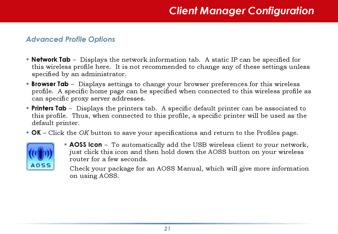 Black Box WLI-CB-G54HP user manual Advanced Profile Options 