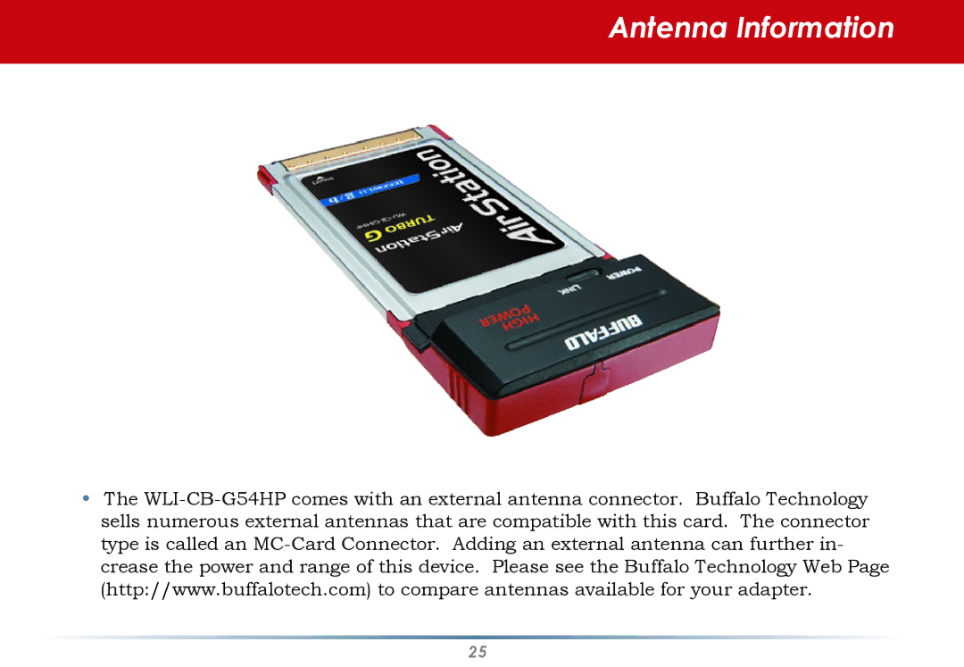 Black Box WLI-CB-G54HP user manual Antenna Information 