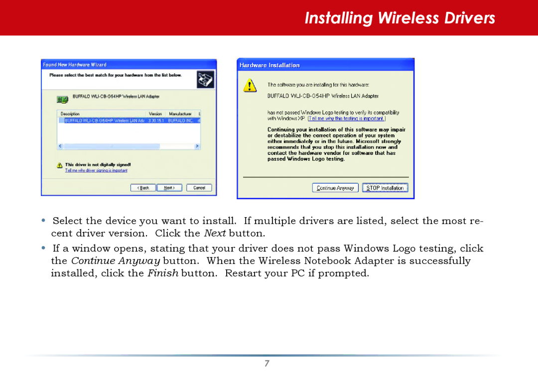 Black Box WLI-CB-G54HP user manual Installing Wireless Drivers 