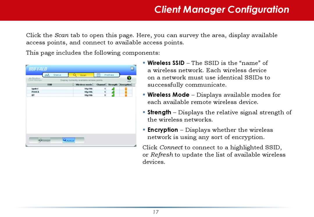 Black Box WLI-CB-G54S user manual Client Manager Configuration, This page includes the following components 