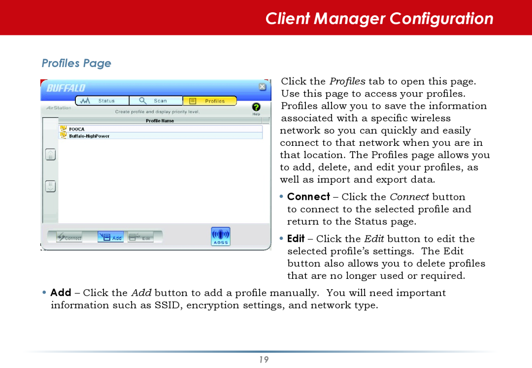 Black Box WLI-CB-G54S user manual Client Manager Configuration, Profiles Page 