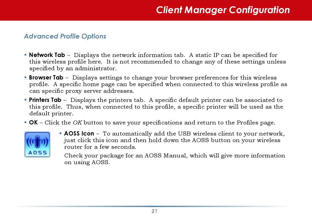 Black Box WLI-CB-G54S user manual Client Manager Configuration, Advanced Profile Options 