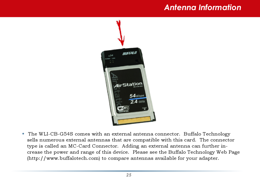 Black Box WLI-CB-G54S user manual Antenna Information 