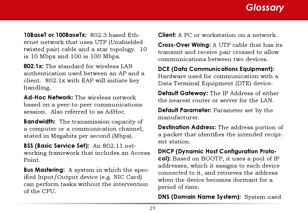 Black Box WLI-CB-G54S user manual Glossary, DNS Domain Name System: System used 