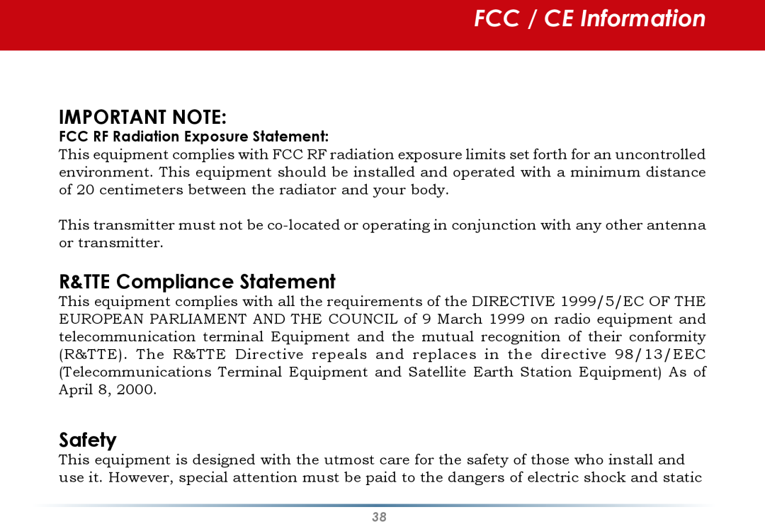 Black Box WLI-CB-G54S user manual Important Note, R&TTE Compliance Statement, Safety, FCC / CE Information 