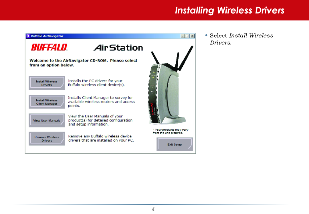 Black Box WLI-CB-G54S user manual Installing Wireless Drivers, Select Install Wireless Drivers 