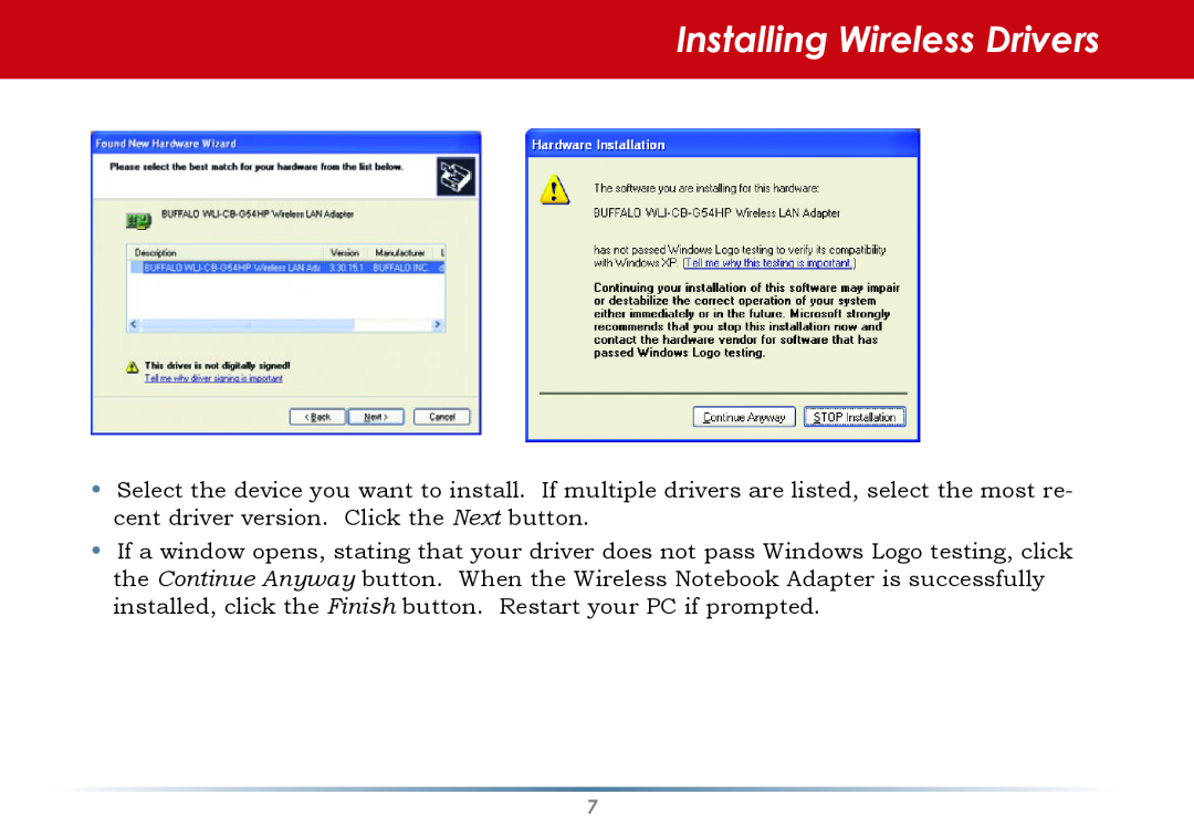 Black Box WLI-CB-G54S user manual Installing Wireless Drivers 
