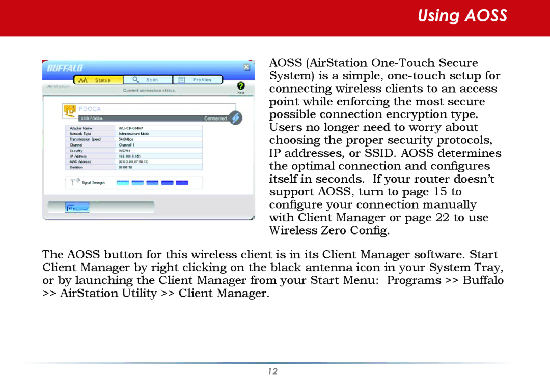 Black Box WLI-CB-G54S user manual Using Aoss 