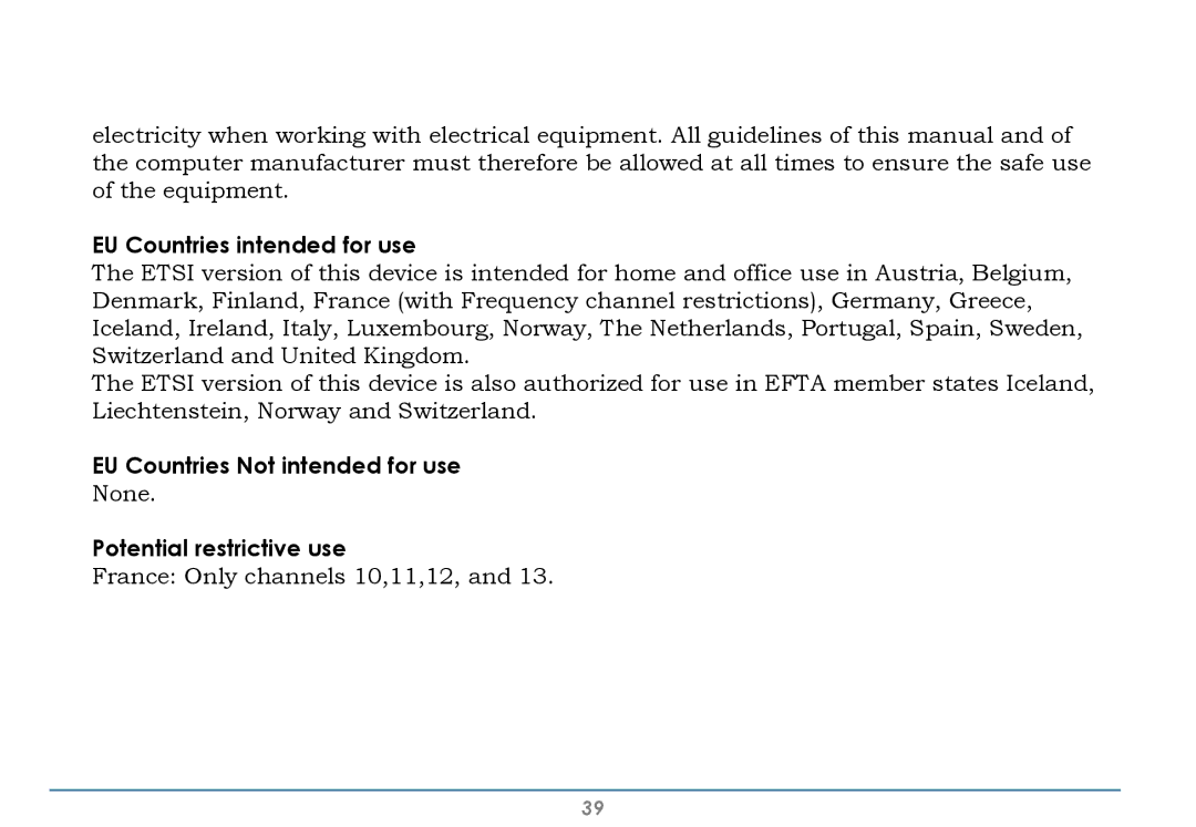 Black Box WLI-CB-G54S user manual EU Countries Not intended for use 