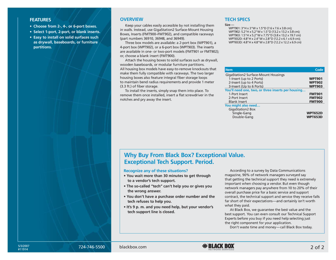 Black Box WPT902, WPT903, WPT901 manual Features, Overview, Tech Specs, Recognize any of these situations?, Code 