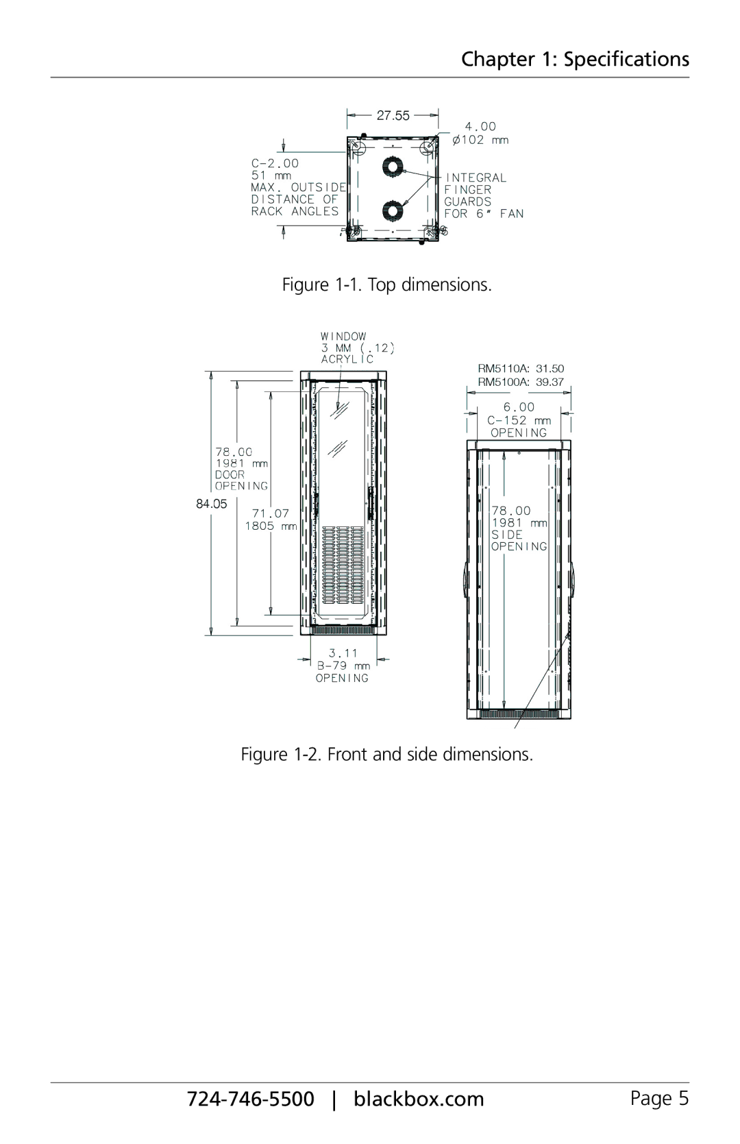 Black Box Zone 4 Seismic Cabinets, 45U, RMS110A, RMS100A manual Top dimensions 