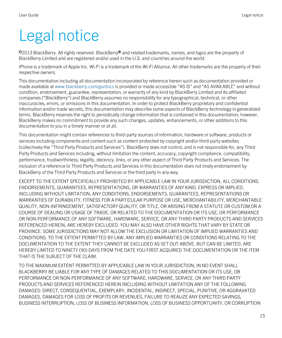 Blackberry 1 manual Legal notice 