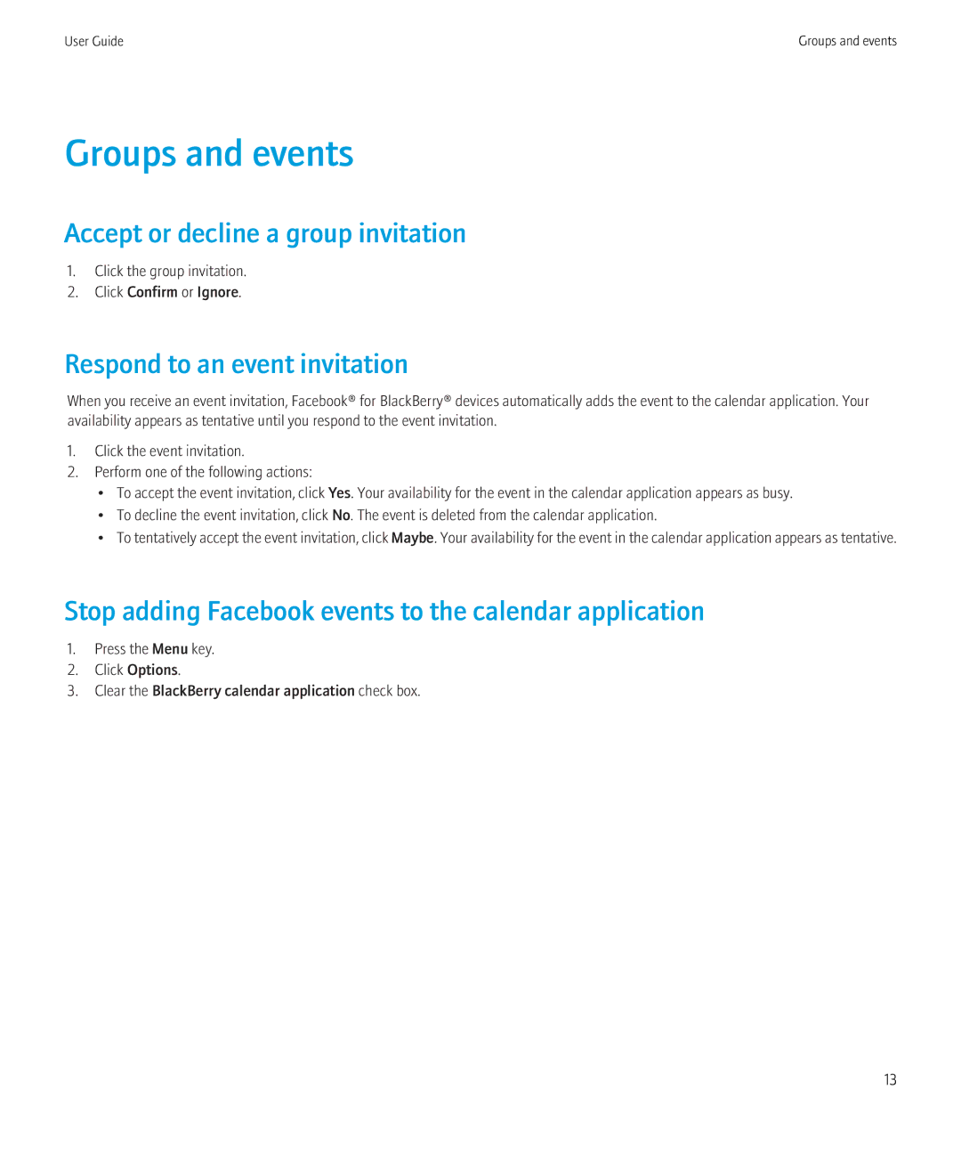 Blackberry 1.7 manual Groups and events, Accept or decline a group invitation, Respond to an event invitation 